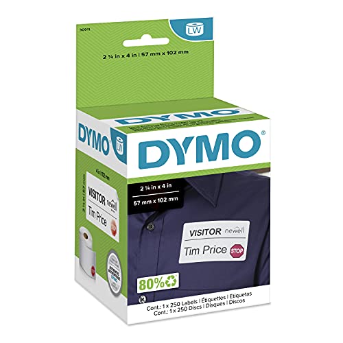 DYMO Authentic LW Name Badge Labels with 12-Hour Expiration Notification Disks for LabelWriter Label Printers, White, 2-1/4