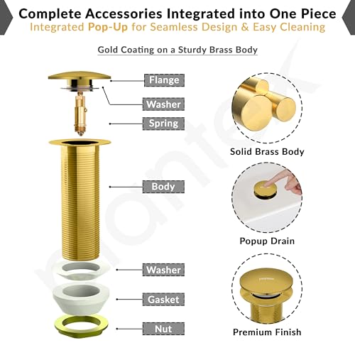 Image of Plantex Pure Brass Waste Coupling /5 inch Drain Outlet System Full Thread Pop up Waste Coupling for Wash Basin (Glossy Gold - Pack of 1)