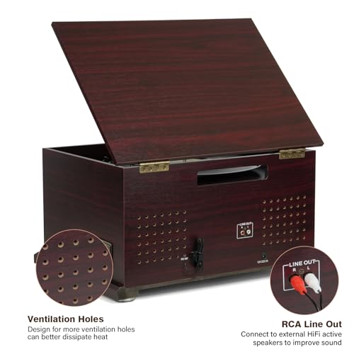 Image of FEKTIK Bluetooth Record Player 10 in 1, 3-Speed Belt-Drive Turntable with Speakers, Bluetooth Input & Output, CD, Cassette, FM Radio, Wireless Streaming