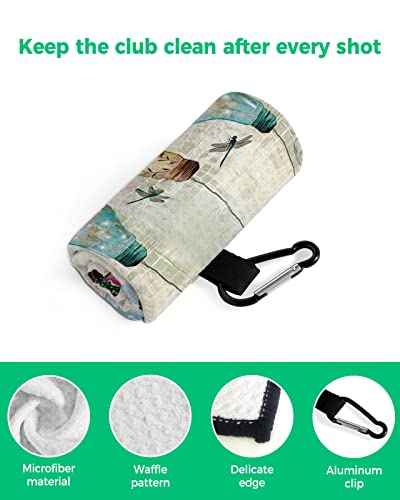 Flower Birds Golf Towel,Funny Golf Towel For Golf Bags Disc With Clip,Personalized Microfiber Waffle Golf Club Towel Accessories Gift For Men/Women/Dad/Mom Vintage Butter-Fly Chic Light Colorful #TOP3