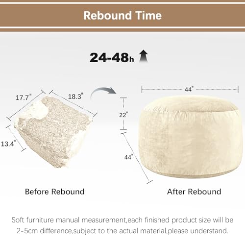 Image of Bean Bag Chairs for Adults - Memory Foam Furniture BeanBag Chair - Kids /Teens Sofa with Soft Micro Fiber Cover - Round Fluffy Couch for Living Room Bedroom College Dorm - 4 ft, Ivory