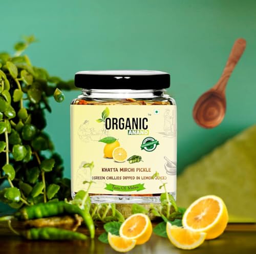 Image of Organic Anand Homemade Natural Green Chilli Pickle 250 Gram Hari Mirchi Ka Achar Dipped in Lemon Juice Khatta Spicy No preservative