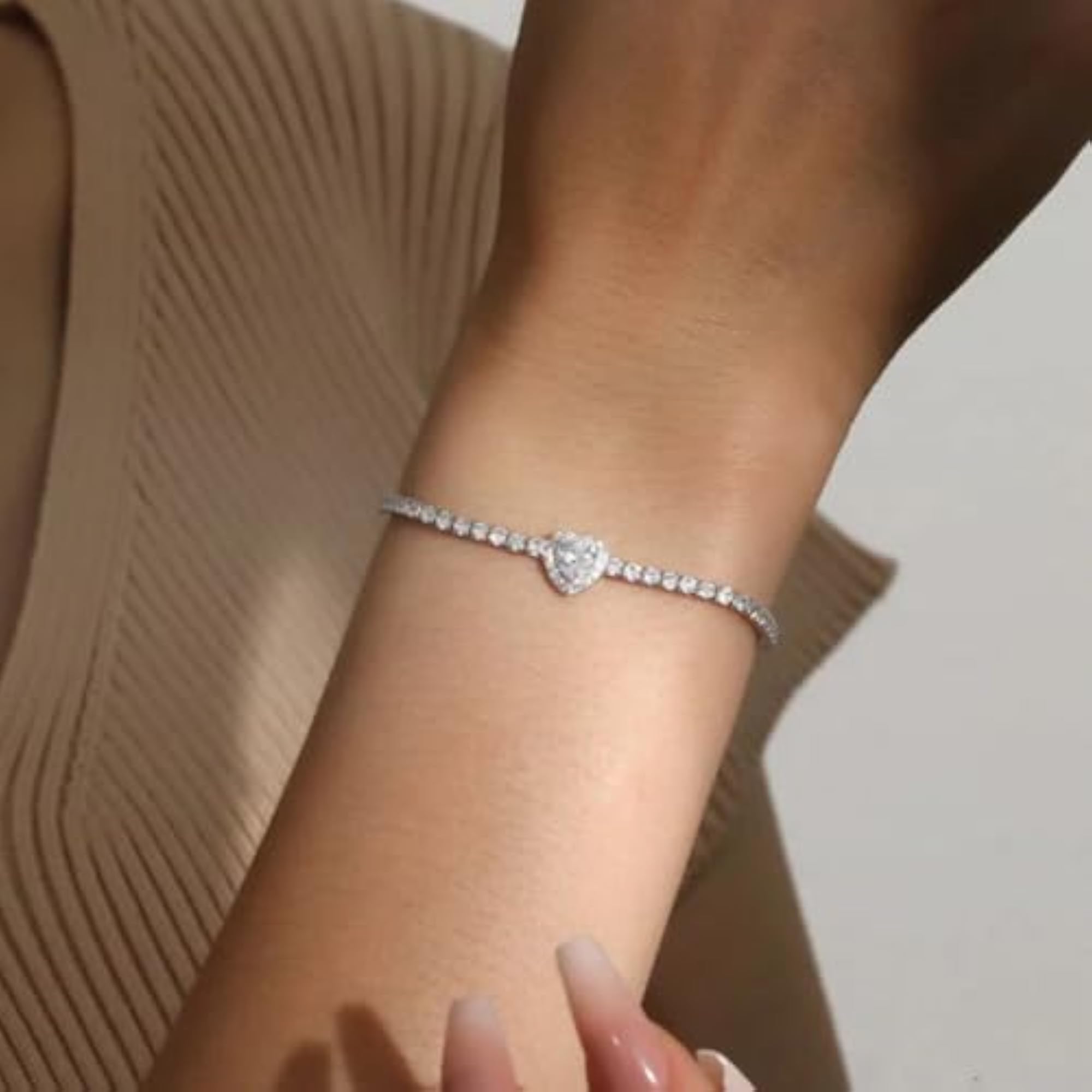 925 Hallmark Silver Heart Cut Diamond Bracelet, Gift for Her