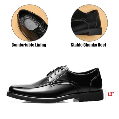 Men's Classic Leather Patchwork Square Toe Business Oxfords Fashion Lace Up Chunky Block Heel Comfortable Non Slip Formal Dress Derby Shoes for Wedding Party Leisure Daily2