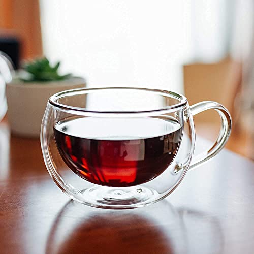 Image of ANKUL Heat Resistant Double Wall Glass Coffee Mugs Set of 2 Clear Insulated Coffee Glass, Cappuccino Cups, Latte Cups, Beverage Glasses (2, BrewSphere), 200 ml