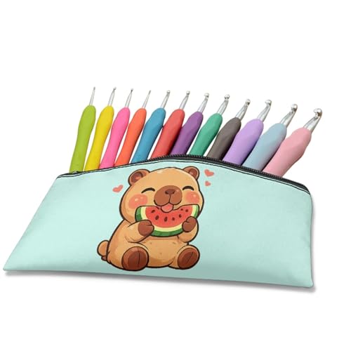 Image of Capybara Watermelon Pencil Case for Girls Light Blue Pencil Box for Crayon Scissors Lightweight Pen Holder for Kindergarten Toddlers Zippered Pouch