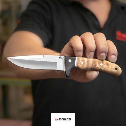 Foto von BÖKER MAGNUM® Elk Hunter scharfes Fahrtenmesser - feststehendes Messer mit Parierelement - robustes Jagdmesser mit Leder-Scheide