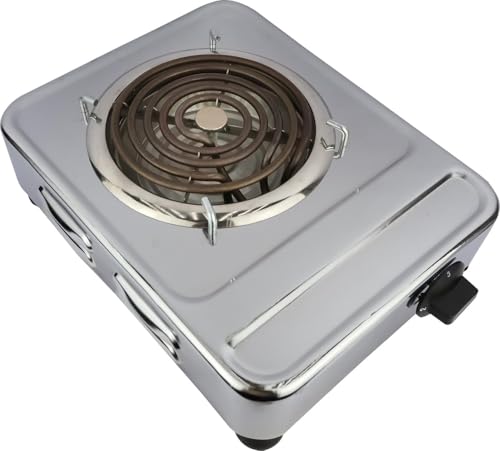 Image of Drumstone LIMITED 1 Year Warranty 2000W Jumbo Stainless Steel Electric Hot Plate - Portable Single Burner Coil Stove with Adjustable Temperature Control for Home, Kitchen & Office Use