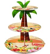TEASIK 3-Tier Cupcake Stand - Palm Tree Party Decor for Luau, Hawaiian &amp; Tropical Themed Events -...