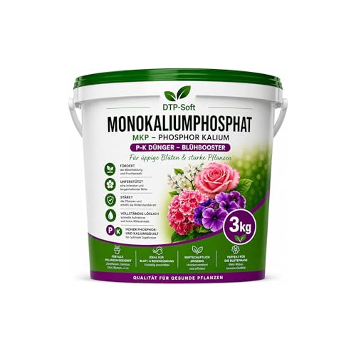 DTP-SOFT Monokaliumphosphat Dünger 3kg/3000g Eimer - MKP P-K Dünger wasserlöslich - Blühdünger und Kalium Phosphor für Tomaten Gemüse Obstpflanzen Balkonpflanzen - chlorfrei