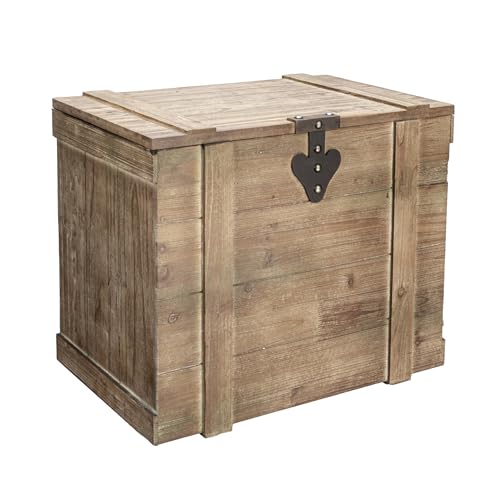 Household Essentials Antiqued Decorative Trunk, Large, Chinese Fir Panel and MDF, Smooth Backing and Metal Hinge Accent, Flat Top and Stay-Open Lid