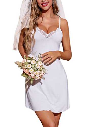 Product Image of the RSLOVE Lingerie for Women Lace Chemise Full Slip Sleepwear Sexy Babydoll Nightgown White XL