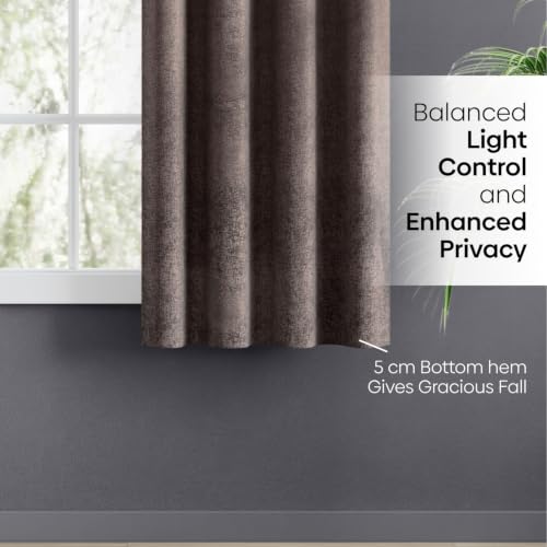 Image of haus & kinder Metallic Blackout Jacquard Window Curtain 5 Feet Long Pack of 1 | 100% Room Darkening Luxe Metallic Mocha 130 x 152 cm