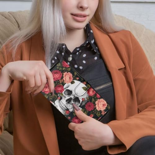 Image of COEQINE Ladies Wallets Pink Leopard Heart Black Printed Leather Phone Long Clutch Purses Check Coin Change Holder