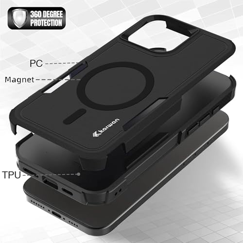 Image of KARWAN Tough Shockproof Back Case Cover Compatible with iPhone 16 Pro,Dual Layer Armor Protection with Matt Finish, Heavy Duty Rugged Cover with Magnetic MagEase Wireless Charging (Black)