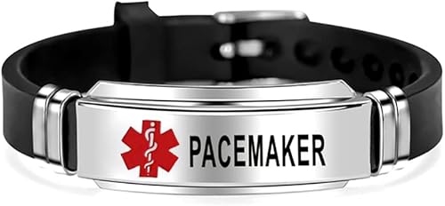 Miniatura 16 de NanMuc Pulsera de identificación de alerta médica roja de primeros auxilios de emergencia grabada con láser Alerta de salud ajustable pulsera