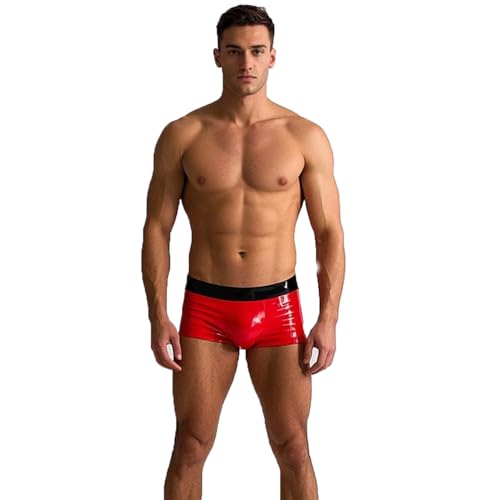 ABWL Fashion Latex Rubber Boxer Shorts for Men,Red Natural Rubber Underwear,Men's Rubber Panties Cosplay Costume Clubwear XL