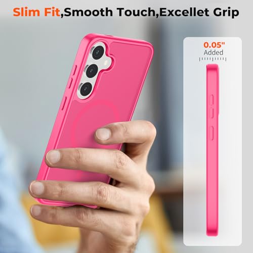 Image of SUPFINE Magnetic for Samsung Galaxy S24 Case / S25 Case with Screen Protector, (Built-in Magnets) (Military Grade Drop Protection) Slim Translucent Shockproof Phone Case,Hot Pink