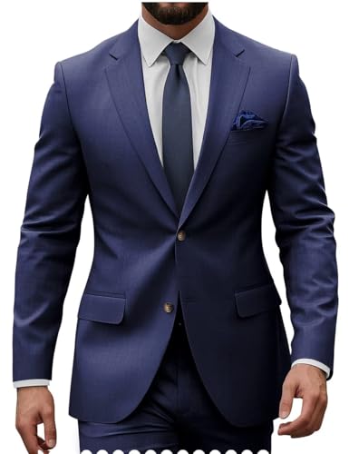 Mens Slim Fit 2 Piece Suits Two Button Casual Wedding Suits for Men Jacket Blazer & Pants Set