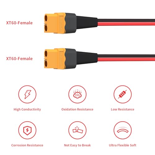 Cable conector XT60 hembra 10 AWG resistente para paneles solares y baterías 3