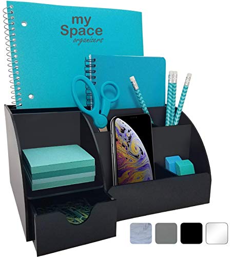 Acrylic Office Desk Organizer with Drawer, Black 9 Compartments, All in One Office