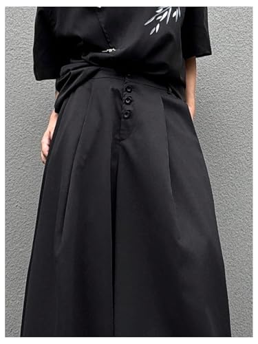 GORGLITTER Men's Baggy Wide Leg Pants Button Front Pleated Bell Pants Casual Elastic Waist Trousers with Pockets4