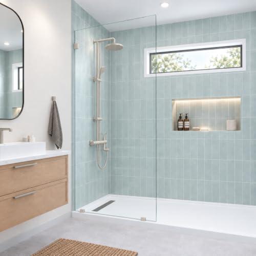 Sunrosa 32"x78" Shower Glass Panel Half Wall, Brushed Nickel, 8mm Thick