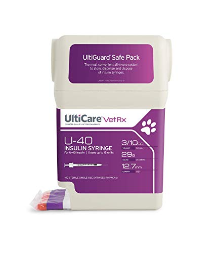 UltiCare VetRx U-40 UltiGuard Safe Pack Pet Insulin Syringes 3/10cc, 29G x 1/2"