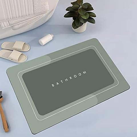 KISUFU Diatom Mud Bathroom Mat Kitchen Rug Doormat Entrance Carpet Bathmat Rugs Absorbent Floor Natural Rubber Quick-Drying Non-Slip for Home Kitchen Bathroom Toilet (Green-(Square), 60*90cm) Cover