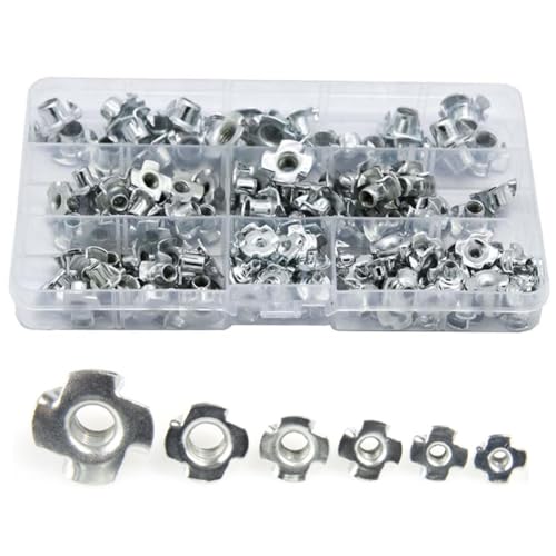 Helweet Tuerca en T de 4 Puntas, 160 Piezas, Adecuado para Muebles de Madera, Tuberías, Construcción, Chapa, Madera(M3 / M4 / M5 / M6 / M8 / M10)