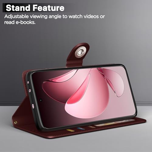 Image of Pikkme Flip Cover Leather Finish | Inside TPU with Card Pockets | Wallet Stand and Shock Proof | Complete Protection Button Flip Case for Oppo Reno 13 Pro 5G(Brown)