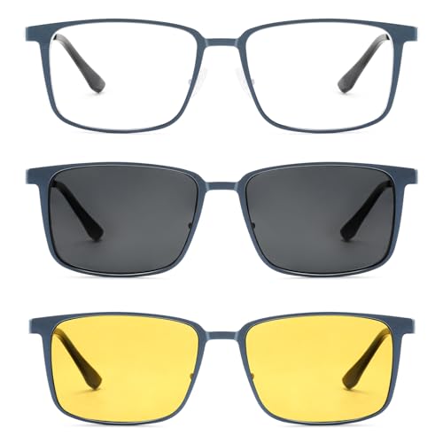 Magnetic Clip On Polarized Sunglasses for Men Retro Square Night Driving Al-Mg Glasses UV Protection2