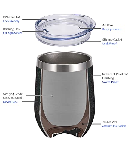 Image of SUNWILL Insulated Wine Tumbler with Lid Iridescent Charcoal, Double Wall Stainless Steel Stemless Insulated Wine Glass 12oz, Durable Insulated Coffee Mug, for Champaign, Cocktail, Beer, Office