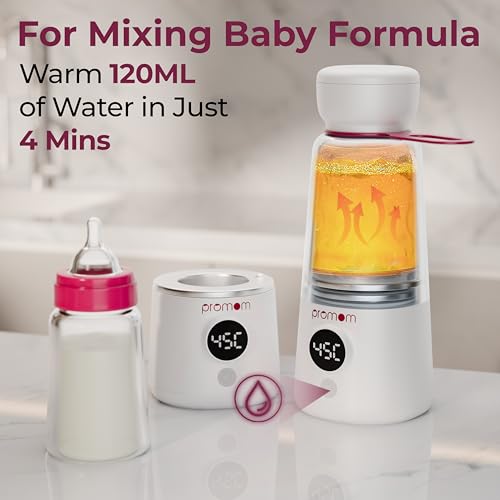 Image of Promom Portable Milk Warmer for Baby | 2-in-1 Bottle & SS Flask Compatible | Heats 120ml in 3 Minutes | Precise Warming | Multiple Temp