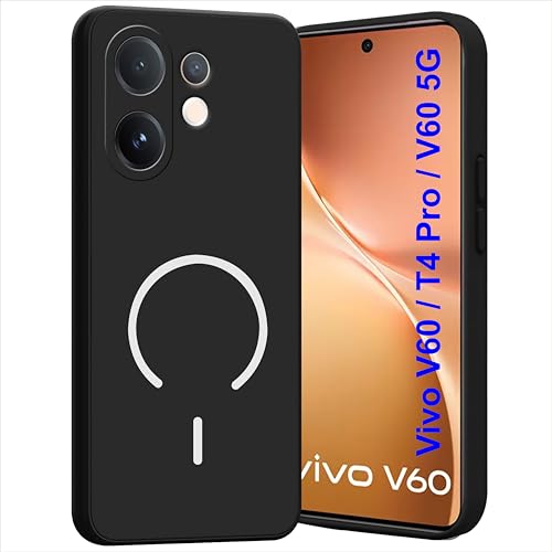Image of SBMS Silicone Back Cover Case for Vivo V60 5G / T4 Pro 5G / V60 5G | Soft Micro-Fibre Lining Inside | Magsafe Print On Back Side Camera Protection Bump | Shockproof Case Vivo V60 5G (Black)