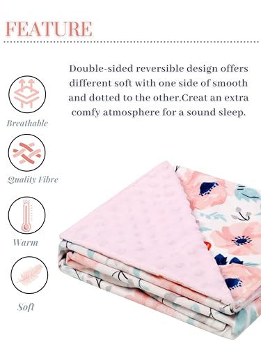 Image of Baby Plush Mink Blanket Double Layer with Dotted Backing for Baby Girl Holiday Thanksgiving (Pink Floral)