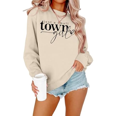 ALLTB Country Music Sweatshirt Women Vintage Letter Graphic Shirt Pullover Casual Long Sleeve Shirts Tops Apricot Cover