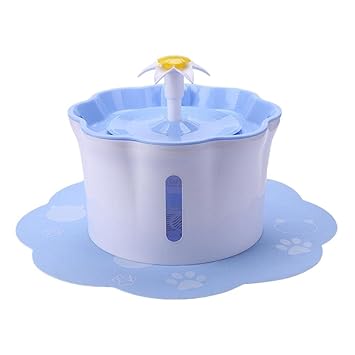 Aswadh Pet Flower Shape Automatic Water Fountain for Cat Dog Drinking 2.6L Blue with Mat
