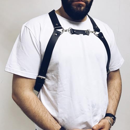 Image of Mens Body Chest Belt Harness PU Leather Supporters Adjustable Shoulder Strap Sexy Party Cosplay Costume