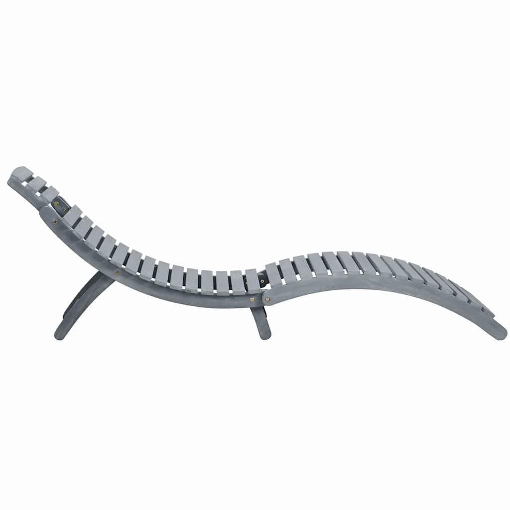 Lettino prendisole in legno massello di acacia con cuscino grigio e cuscino, pieghevole e regolabile per giardino, terrazza, balcone, piscina, con imbottitura e design ergonomico per il relax