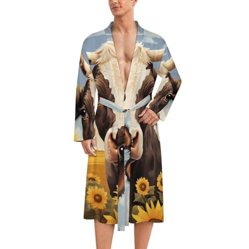 Farmhouse Cow Mens Bath Robe Lightweight Soft Bathrobe Knee Length Spa Sleepwear