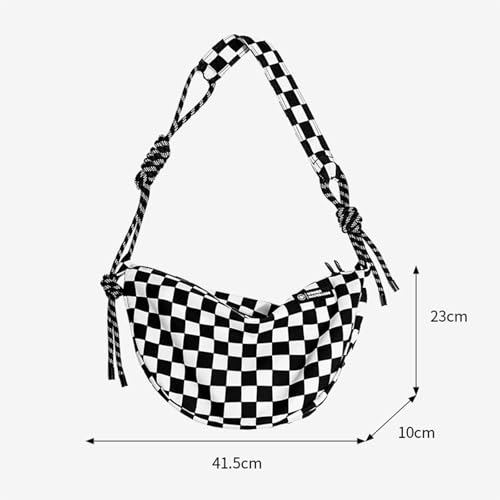 Checkered Crossbody Bag Nylon Checkered Crescent Shoulder Bag Checkerboard Crossbody Bum Purse Casual Hobo Bum Bag with Knot3