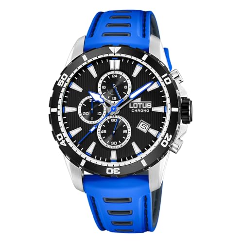 LOTUS Montre Homme Analogique Caoutchouc Bleu - Quartz - Montre Sport Homme - Chronographe - Calendrier - Verre Minéral Résistant - Étanche 5 ATM 18600/3...
