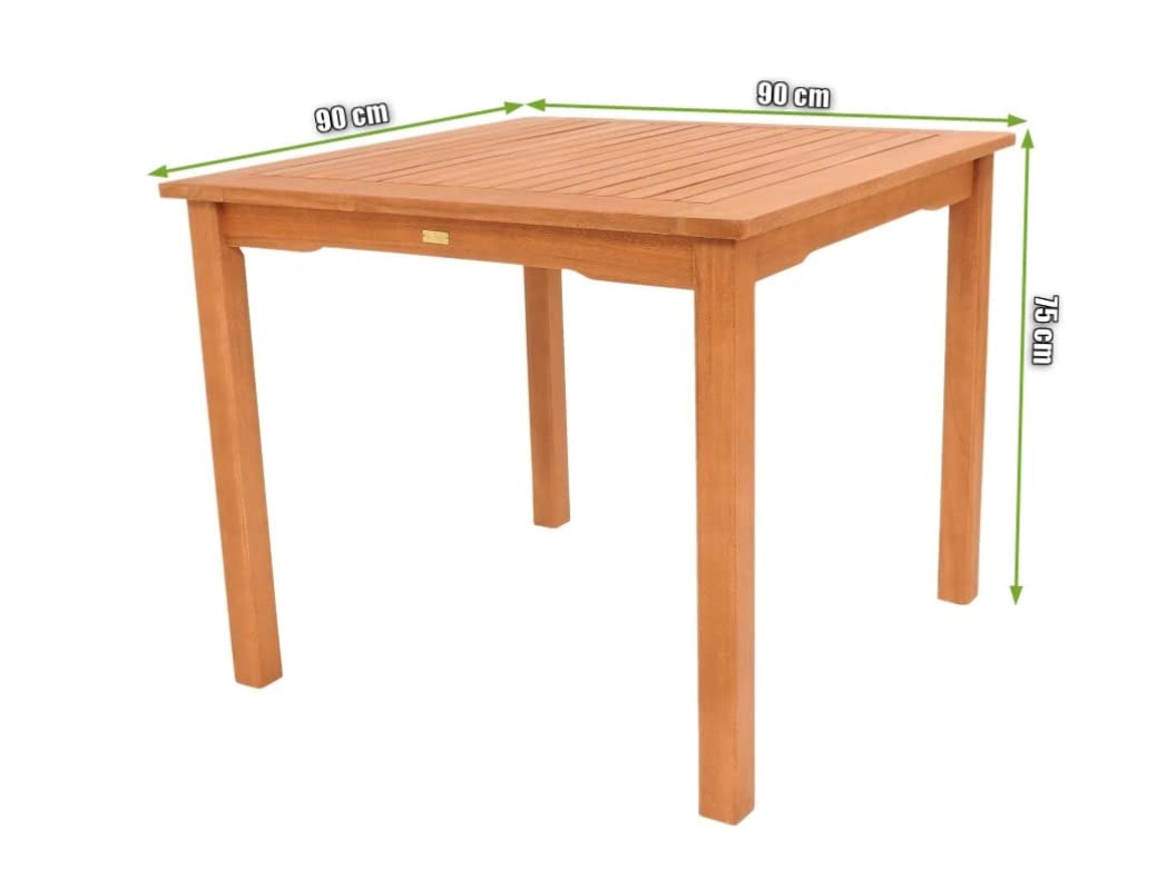 Rattanland Florence 90 x 90 cm, zestaw mebli ogrodowych z certyfikatem FSC z 4 krzesłami Calgary (szare poduszki)