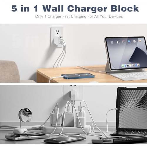 Image of Super Fast USB C Charger Block,100W 5-Port USB C Phone Charger Power Adapter Plug,2Pack Multiport Type C Wall Charger Cubes for iPhone 17 Pro Max /17 Pro /17 Air,16 Pro /16e /15 Plus,MacBook,Android Phone