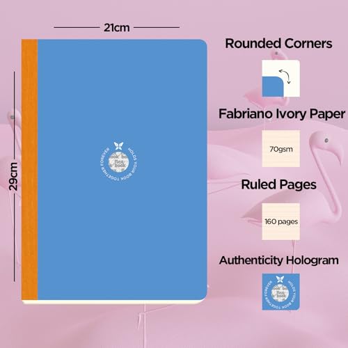Image of flexbook Smartbook Notebook Ruled Blue | A4 | 21x29cm | 160 pages | 70gsm Fabriano Ivory Paper | Colorful Eco Paper Cover | with Orange linen spine