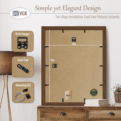 Image of VCK 16x20 Frames 3 Pack, Brown Poster Frame MDF Wood with Polished Plexiglass, Wall Mounting Horizontal & Vertical Display