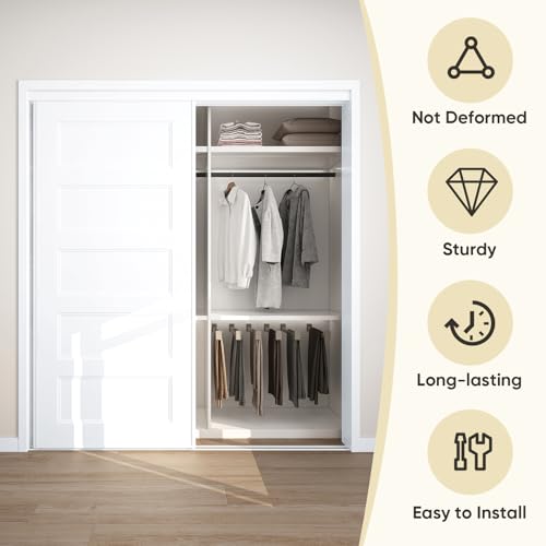 JUBEST Sliding Closet Door 72"(Double 37") x80, 5-Panel Steel Frame Bypass Primed Door with Top & Bottom Track Kits, Pre-Assembled Hardboard Panels with Paintable Surface, Durable & Sturdy by JUBEST - Image 2
