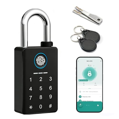 Heavy Duty Fingerprint Padlock Smart Padlock with Key 6 in 1 Biometric Padlock with Fingerprint/Password/APP/NFC IP67 Waterproof Digital Outdoor Padlock Weatherproof for Gate/Fence/Shed/Storage