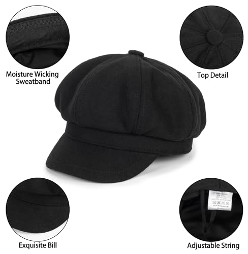 Kids Boys Girls Youth Newsboy Cap Adjustable Visor Wool Beret Hats Vintage Octagonal Hat3